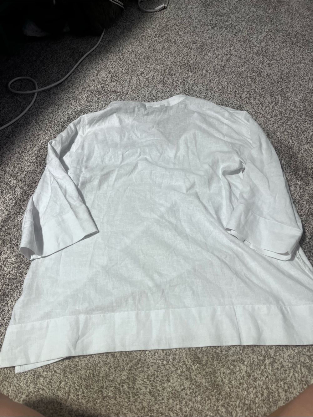 Lands’ End XL White Linen Blend Split Neck Tunic 3/4 Sleeve Relaxed Top - Picture 9 of 10